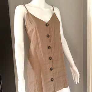 OLIVIACEOUS Linen Button-Down Cami Sun Spaghetti Strap Mini Dress NWOT
